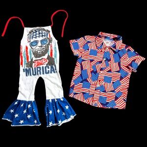 Patriotic Kids 4th of July Set Abraham Lincoln Murica Jumpsuit & Shirt 2T & 3T